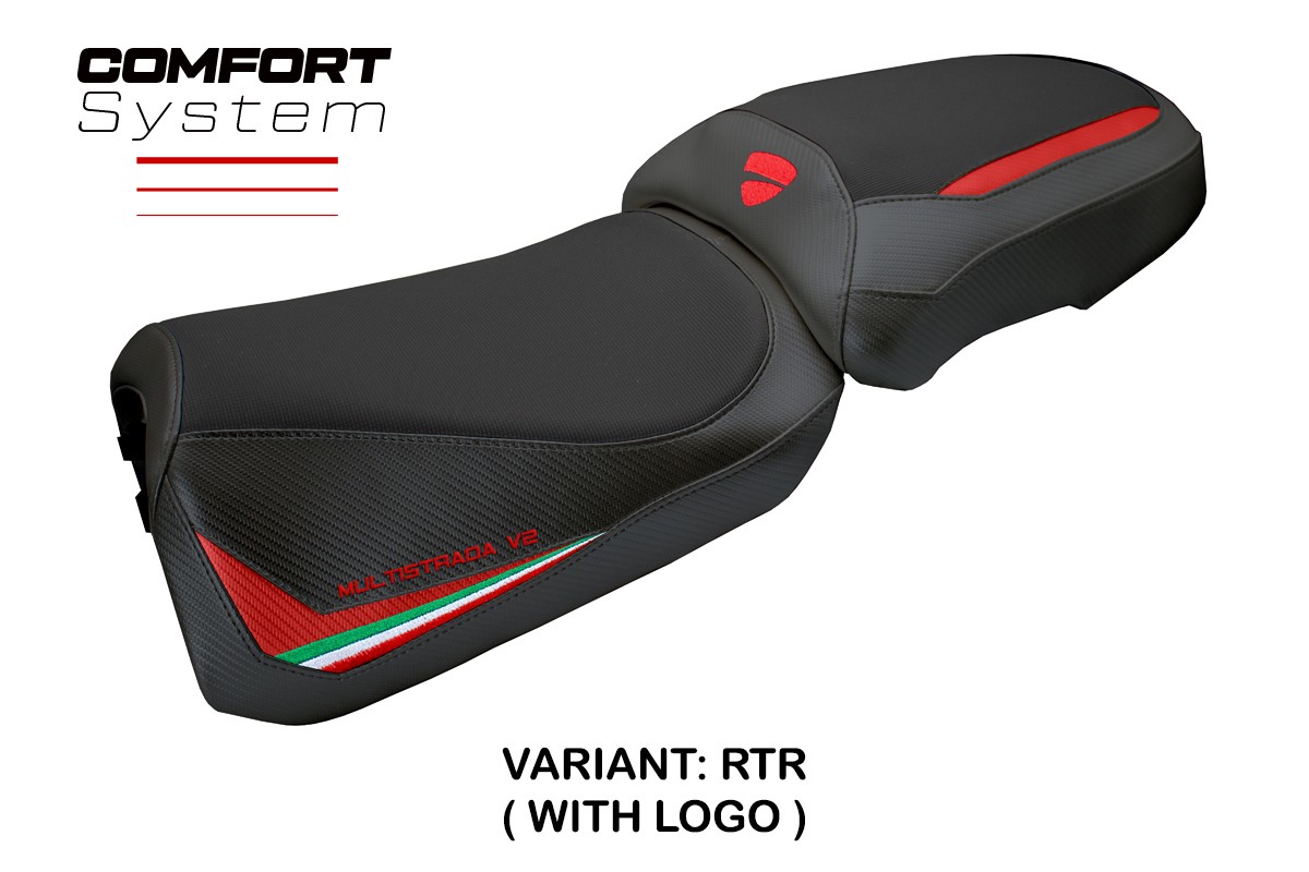 TPZ Aura Comfort red-trico Saddle covering Logo Ducati Multistrada V2 2025