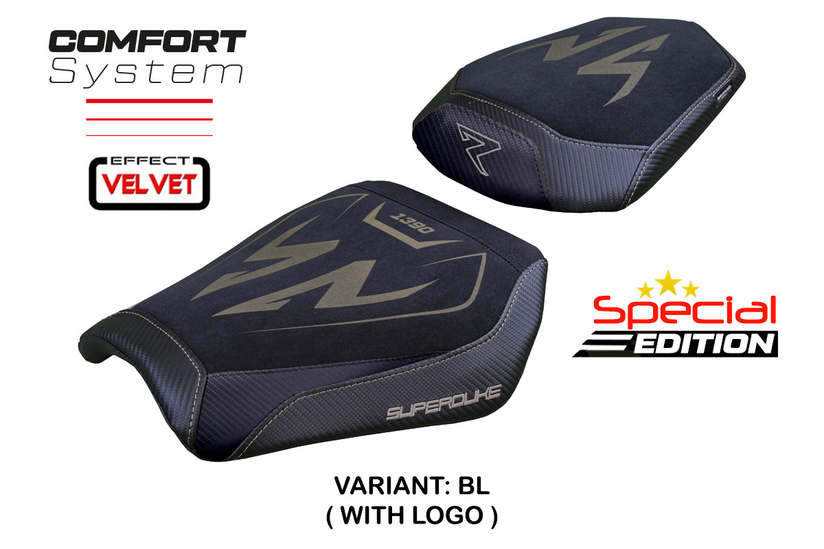 TPZ Kalix special Velvet Comfort black Saddle covering Logo KTM SuperDuke 1390R / EVO 2024-2025