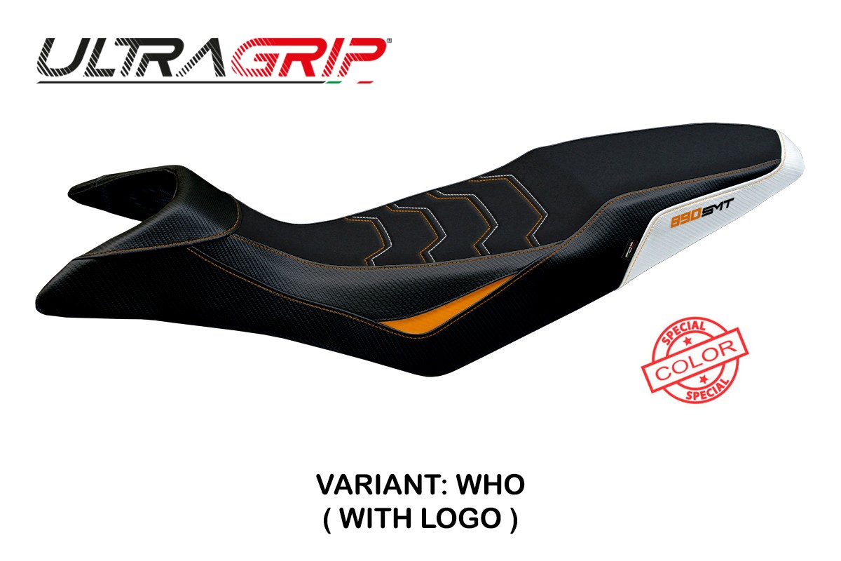 TPZ Karma Ultragrip white-orange Saddle covering Logo KTM 890 SMT 2023-2025