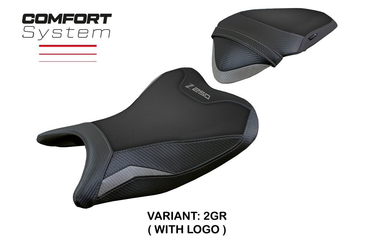 TPZ Abrantes Comfort grey Saddle covering Logo Kawasaki Z250 2019-2020