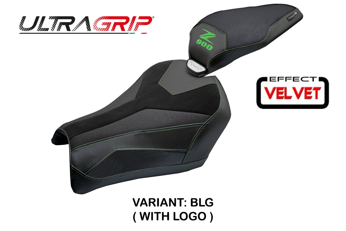 Rivestimento sella TPZ Uchiko Velvet Ultragrip Logo Nero-Verde Kawasaki Z900 2025