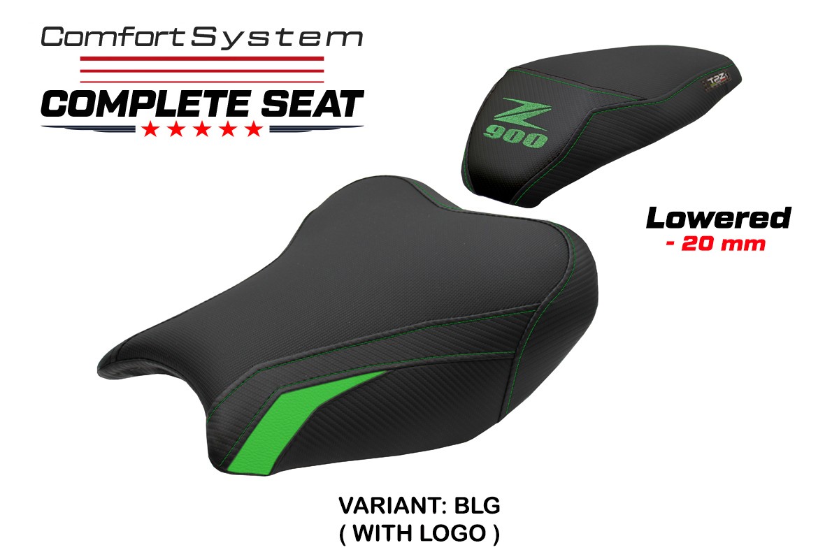 TPZ Lowered Liaka Comfort black-green Complete saddle Logo Kawasaki Z900 2017-2024