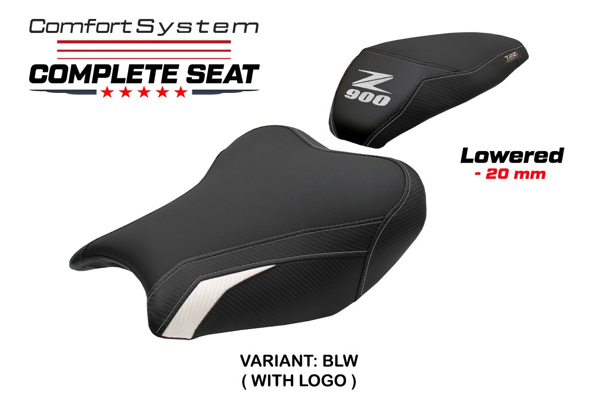 TPZ Lowered Liaka Comfort black-white Complete saddle Logo Kawasaki Z900 2017-2024