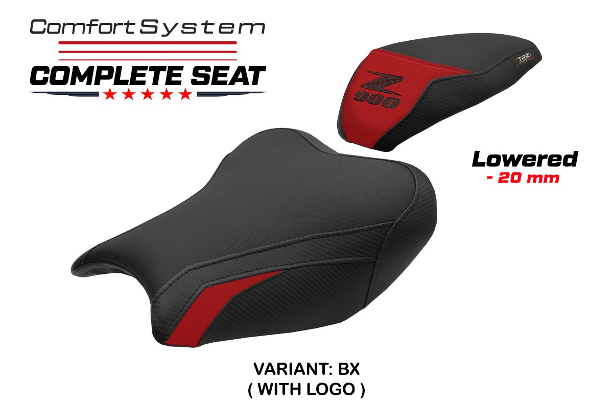 TPZ Lowered Liaka Comfort bordeaux Complete saddle Logo Kawasaki Z900 2017-2024