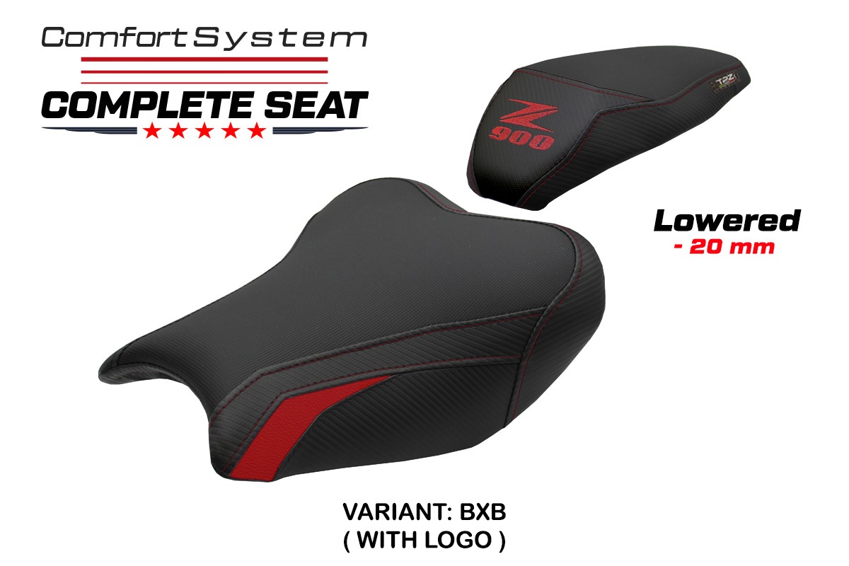 TPZ Lowered Liaka Comfort bordeaux-black Complete saddle Logo Kawasaki Z900 2017-2024