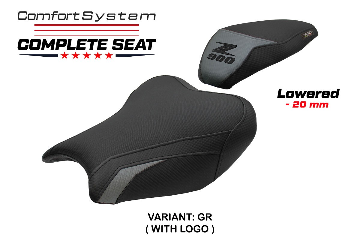 TPZ Lowered Liaka Comfort grey Complete saddle Logo Kawasaki Z900 2017-2024