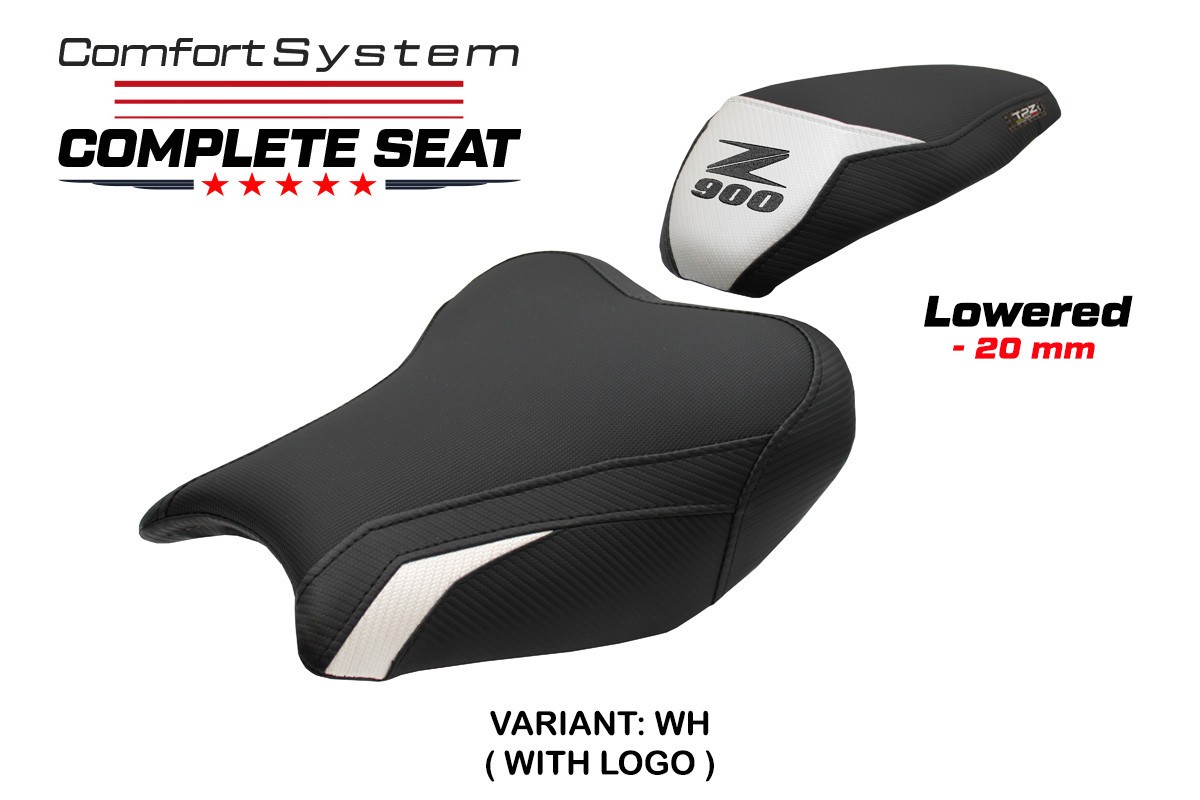 TPZ Lowered Liaka Comfort white Complete saddle Logo Kawasaki Z900 2017-2024
