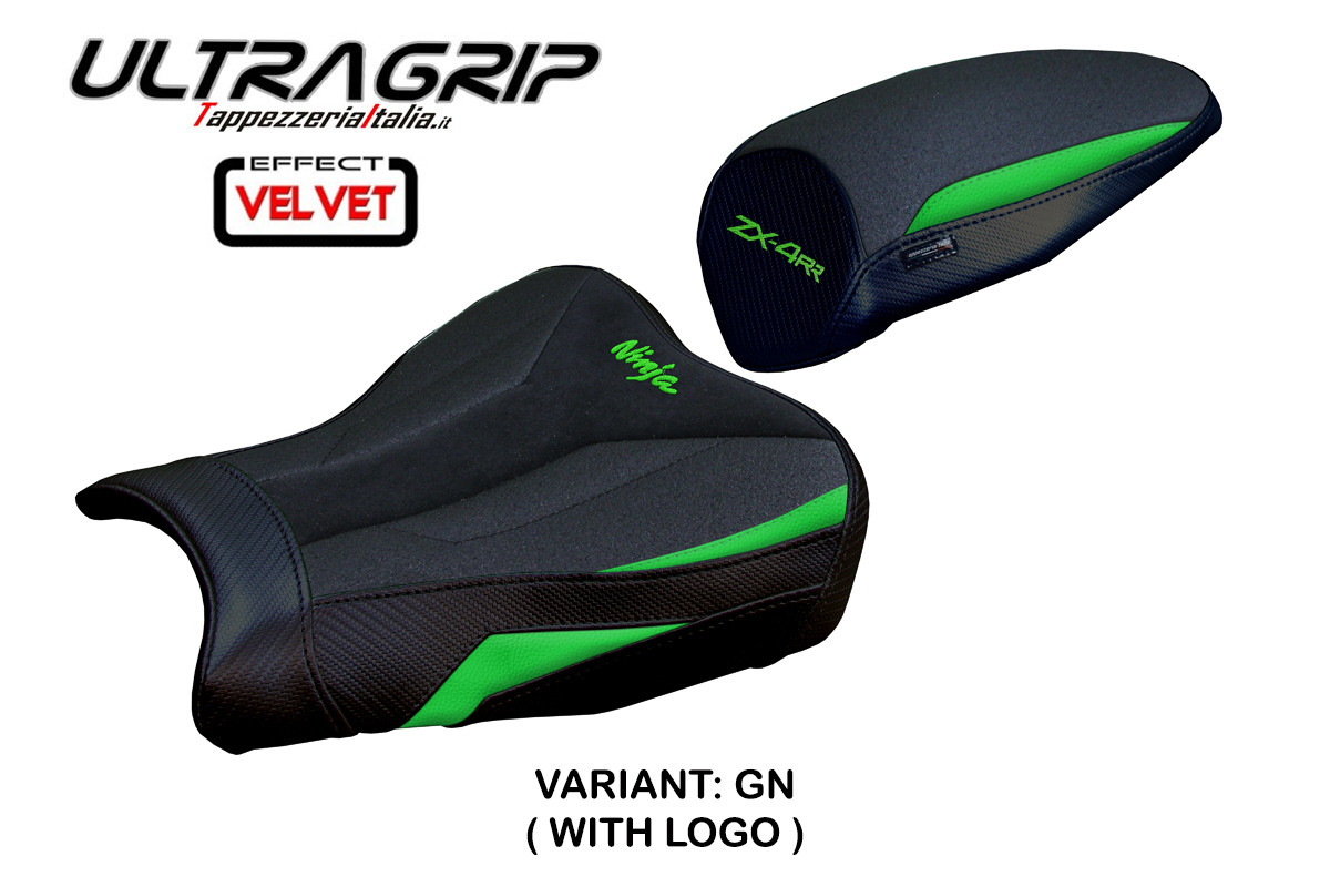 Rivestimento sella TPZ Muzy Velvet Ultragrip Logo verde Kawasaki ZX4RR Ninja 2023-2025
