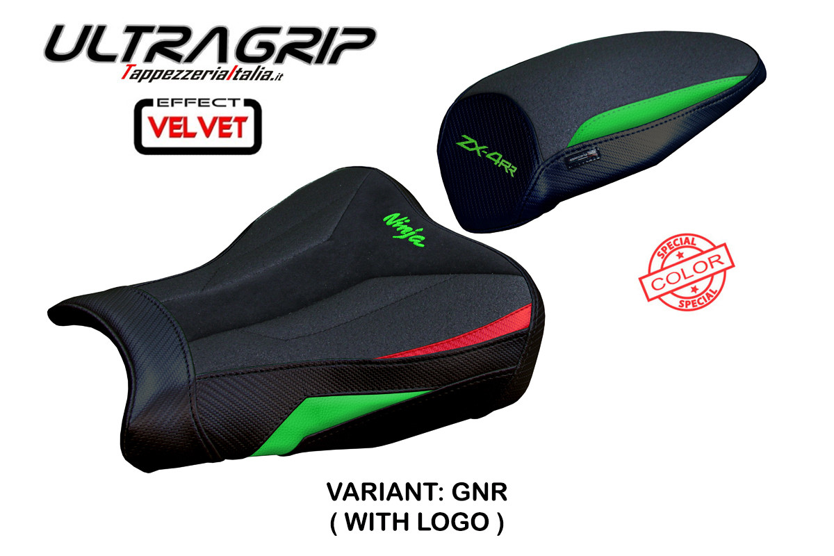Rivestimento sella TPZ Muzy Velvet Ultragrip Logo verde-rosso Kawasaki ZX4RR Ninja 2023-2025