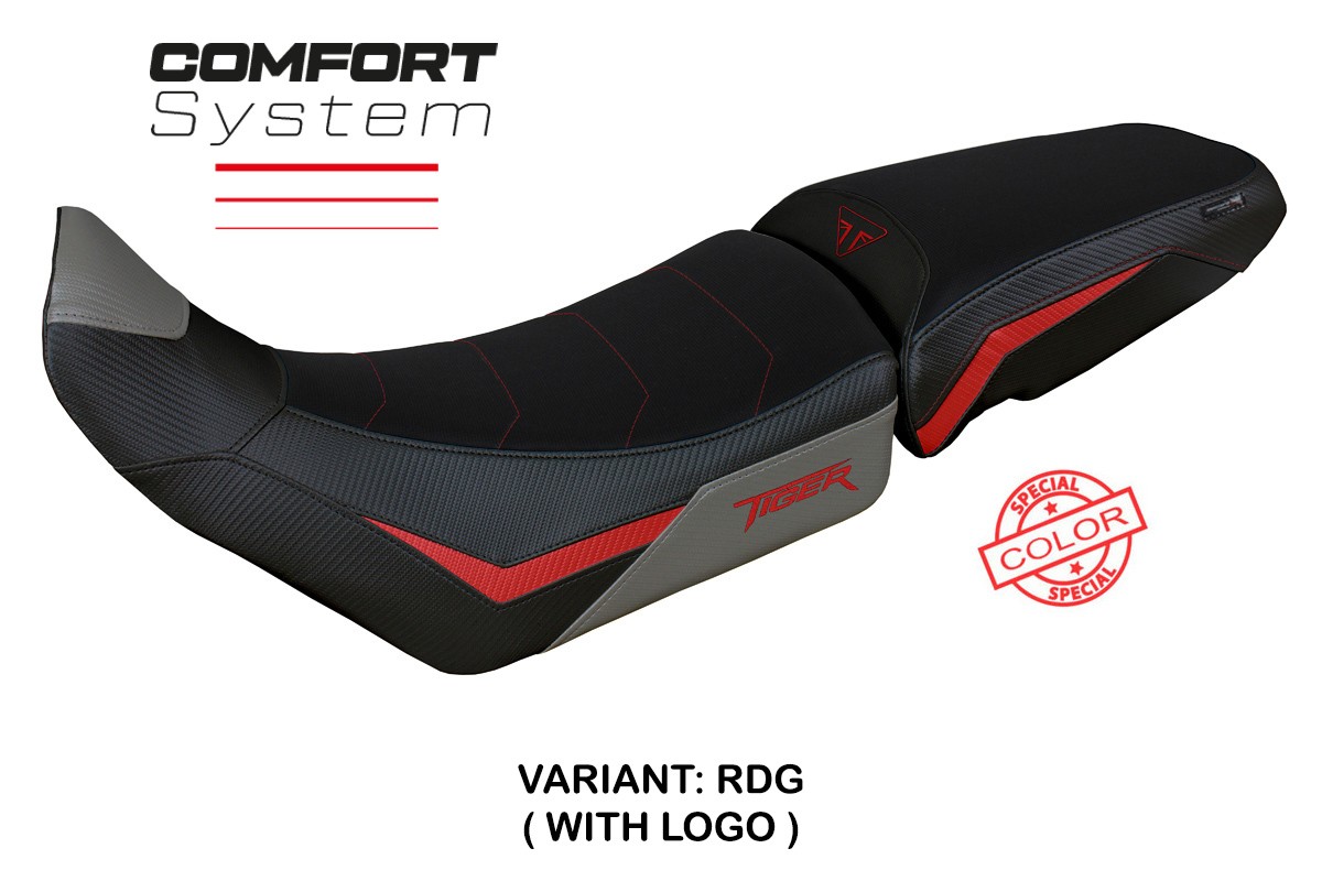Rivestimento sella TPZ Sintra Comfort Logo rosso-grigio Triumph Tiger 850 Sport 2021-2025