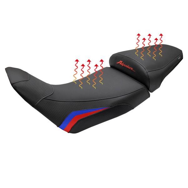 TPZ Lowered Asmara Comfort red-blue Complete heated saddle Logo Honda Africa Twin 1100 2020-2025