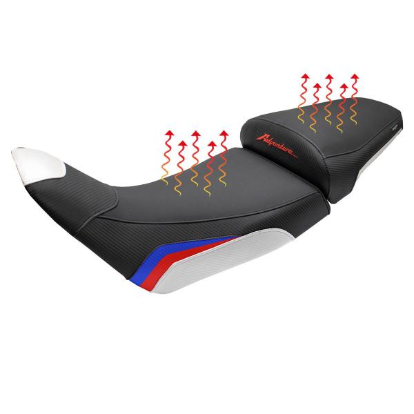 TPZ Lowered Comfort white-red-blue Complete heated saddle Logo Honda Africa Twin 1100 2020-2025