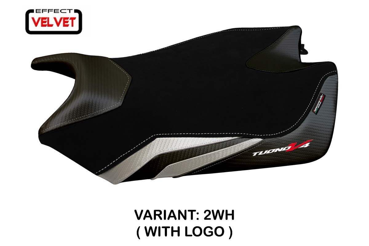 TPZ Coen Velvet white Saddle covering Logo Aprilia Tuono V4 2011-2020