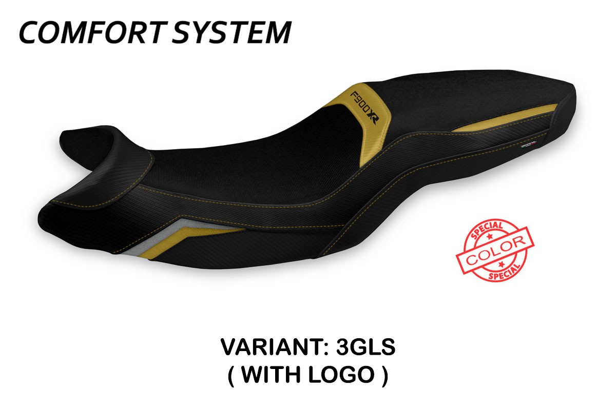 Rivestimento sella TPZ Tartu Comfort Logo Special oro-argento BMW F900XR 2019-2025