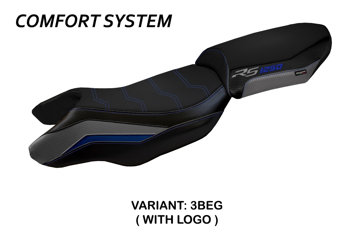 TPZ Blanco Comfort blue-grey Saddle covering Logo BMW R1250RS 2020-2024