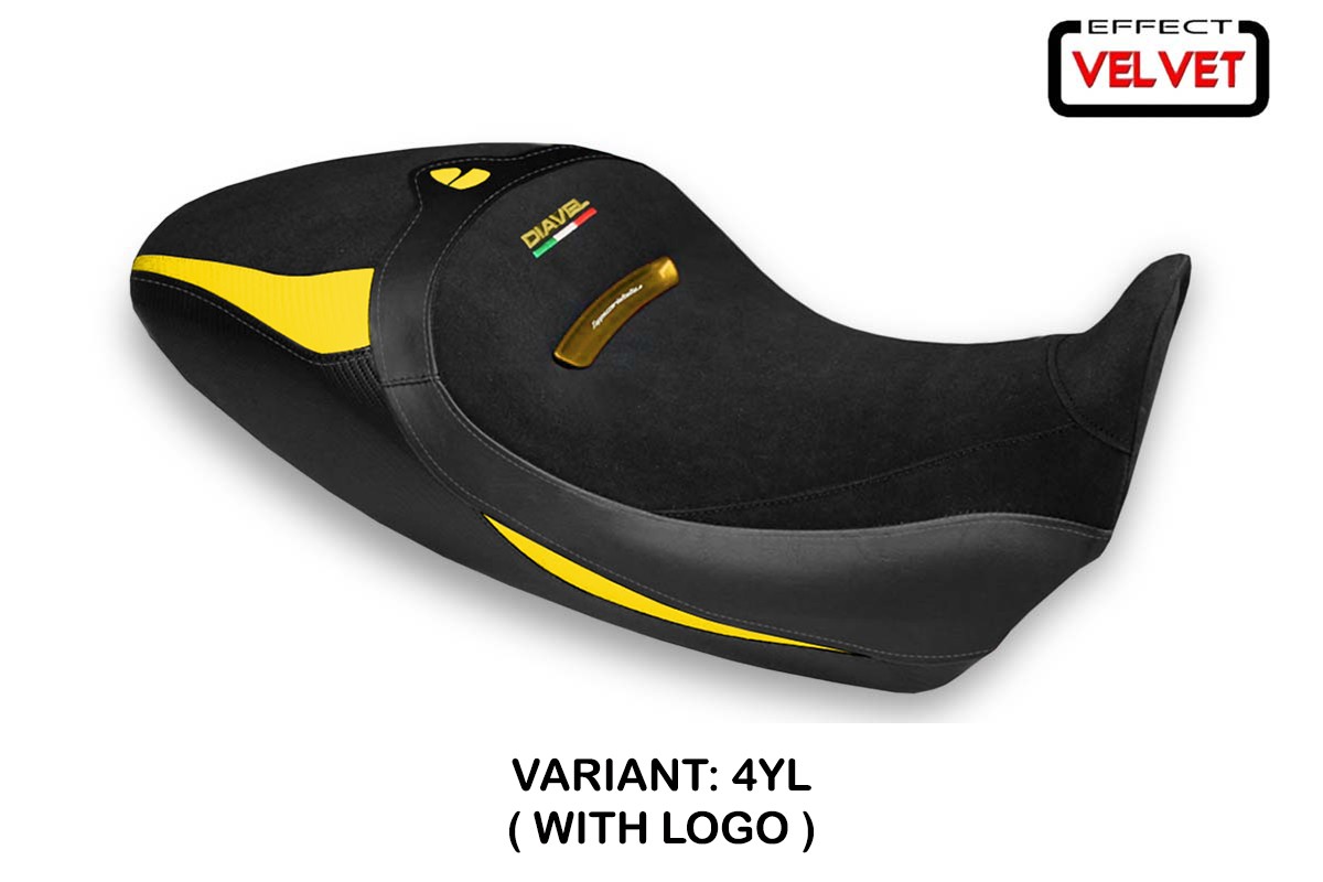 TPZ Braila 1 Velvet yellow Saddle covering Logo Ducati Diavel 1260S 2019-2022