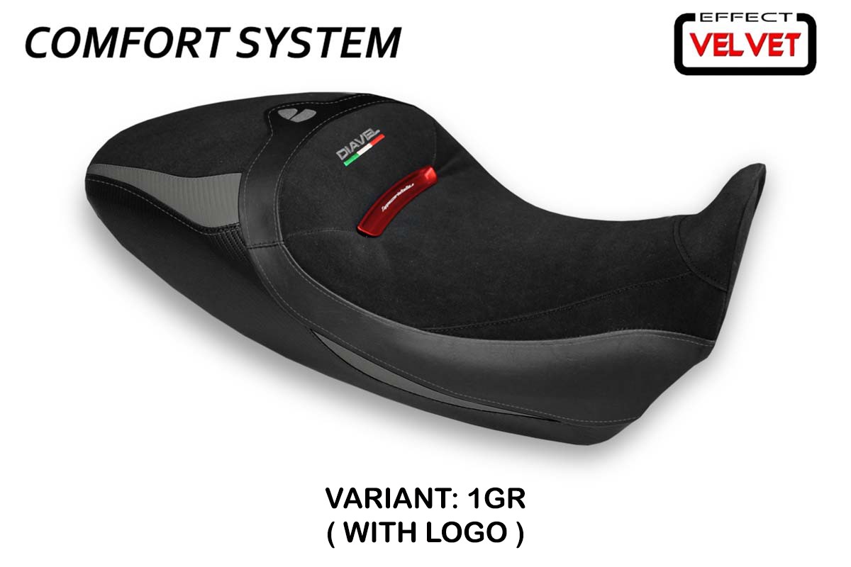 Rivestimento sella TPZ Costanza 1 Velvet Comfort Logo grigio Ducati Diavel 1260S 2019-2022