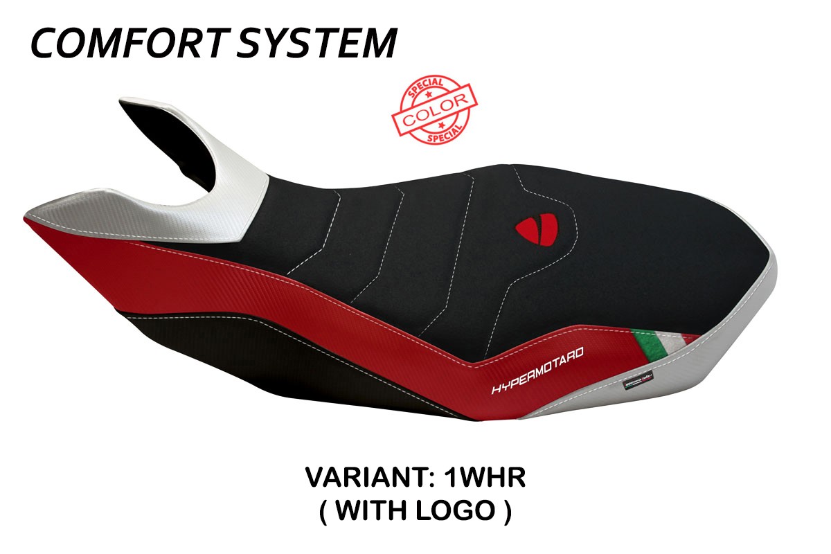 Rivestimento sella TPZ Medea Comfort Logo SE bianco-rosso Ducati Hypermotard 796 EVO 2007-2012