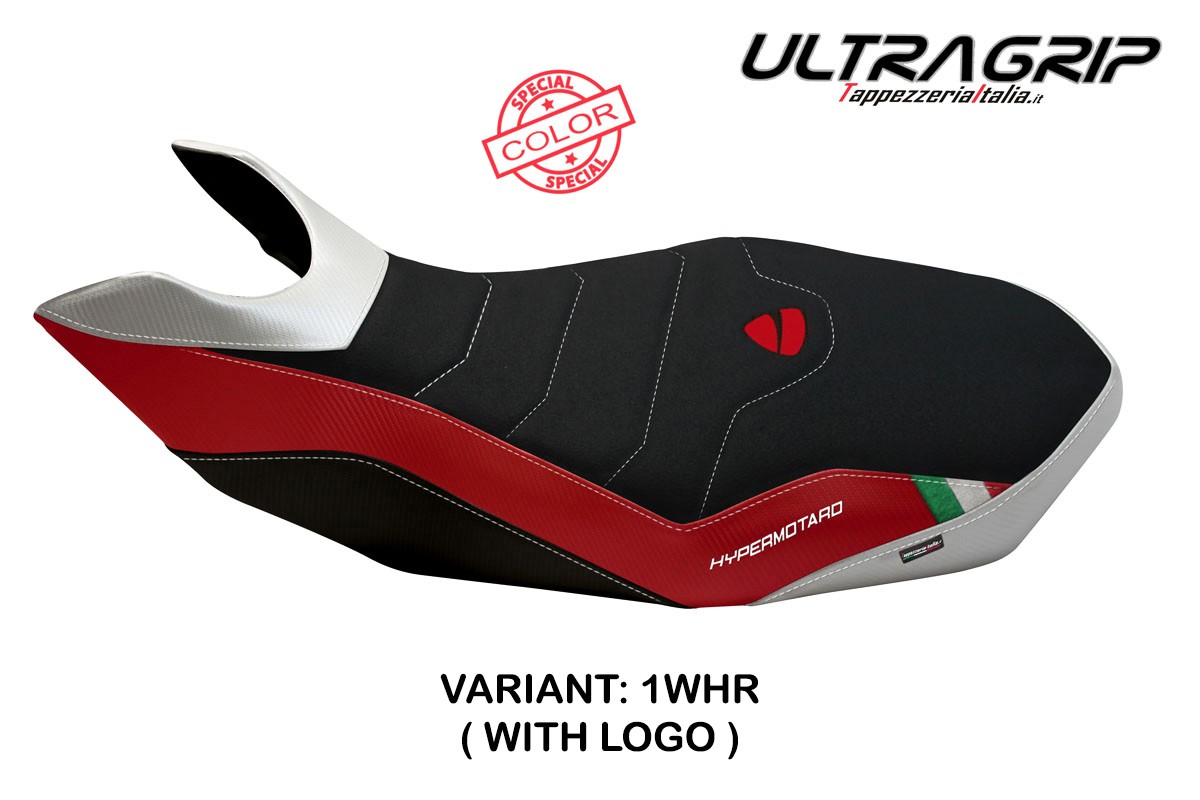 Rivestimento sella TPZ Ribe Ultragrip Logo SE bianco-rosso Ducati Hypermotard 796 EVO 2007-2012