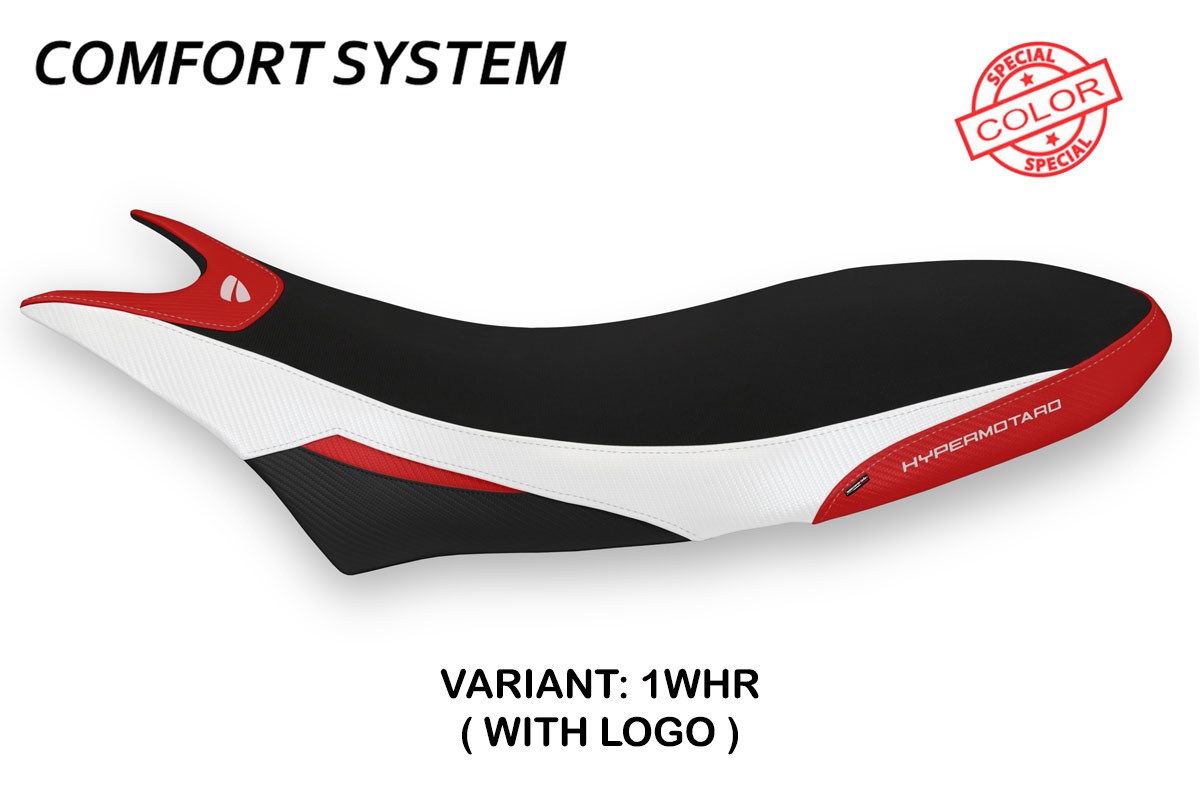 Rivestimento sella TPZ Orlando Comfort Logo Special bianco-rosso Ducati Hypermotard 950 2019-2025