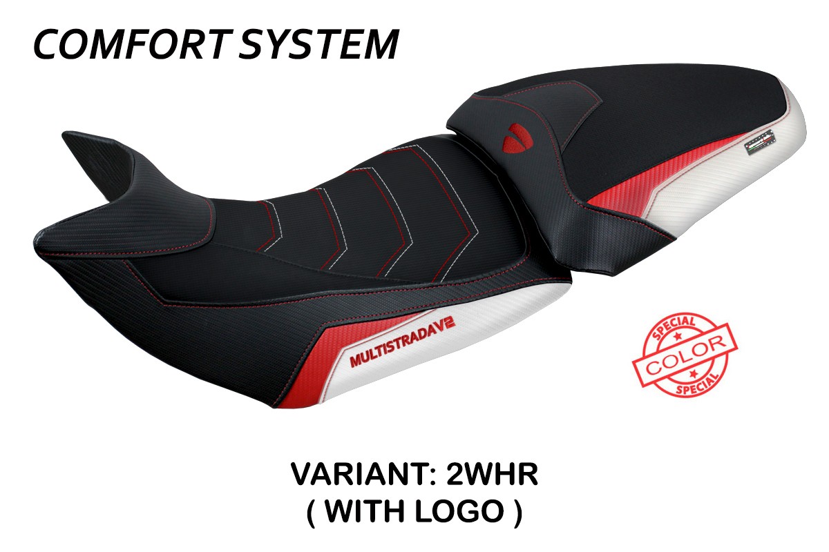 TPZ Haria Comfort white-red Saddle covering Logo Ducati Multistrada V2 2021-2024