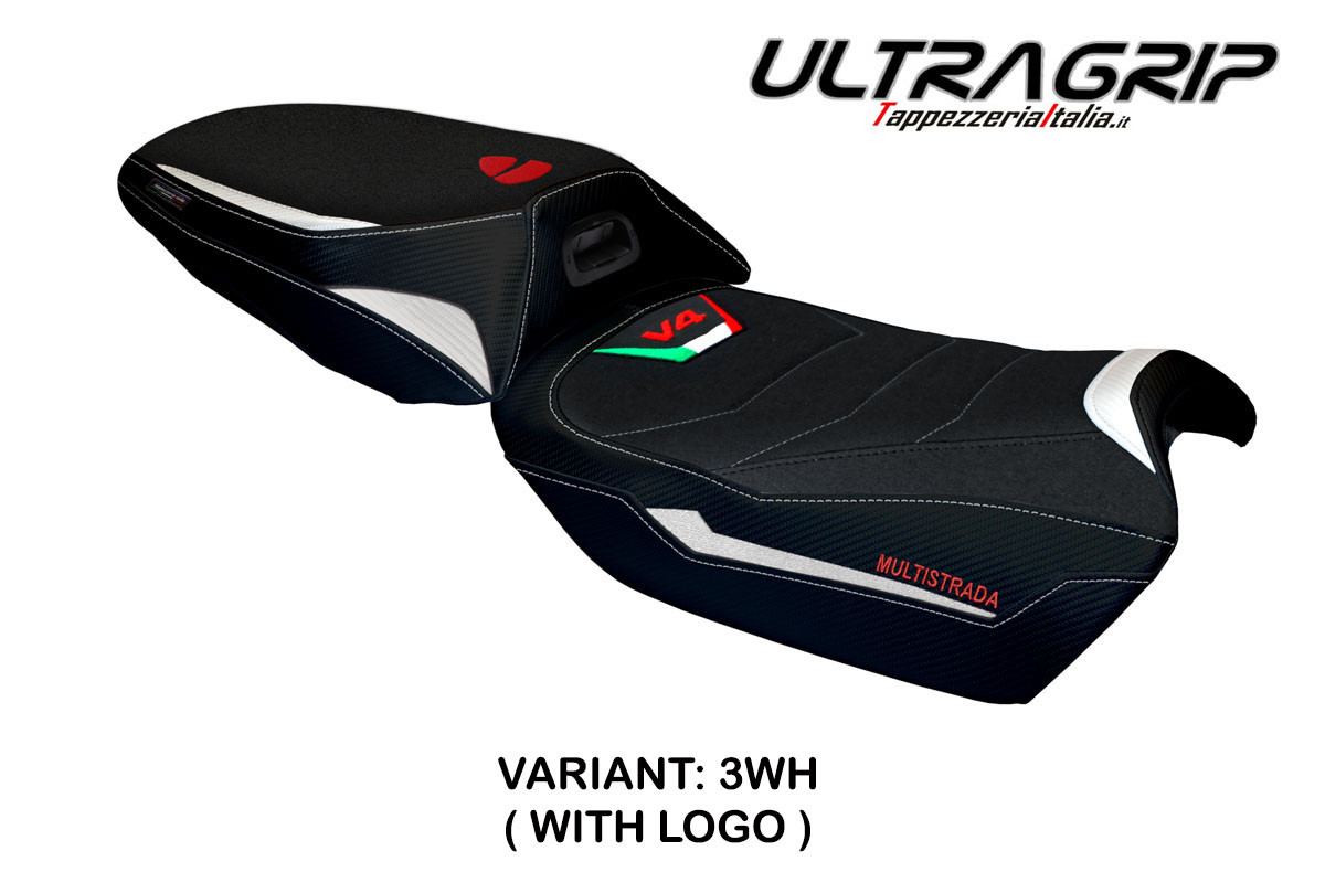 Rivestimento sella Adelaide Ultragrip bianca logo Ducati Multistrada V4 (sella riscaldata) 2021-2023