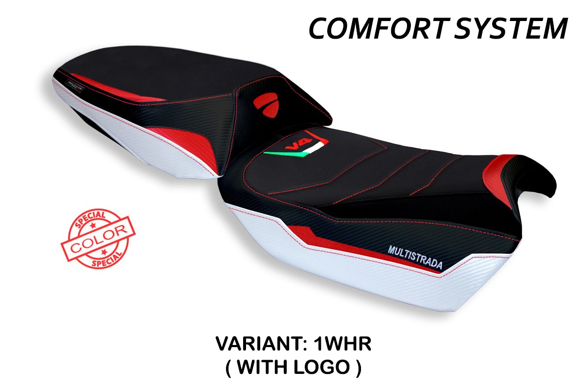 TPZ Galmi Comfort Special white-red Saddle covering Logo Ducati Multistrada V4 2021-2025