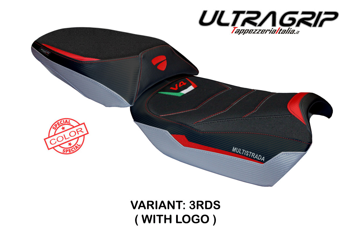 Saddle covering Adria Ultragrip red-silver with logo Ducati Multistrada V4 Rally 2023-2024