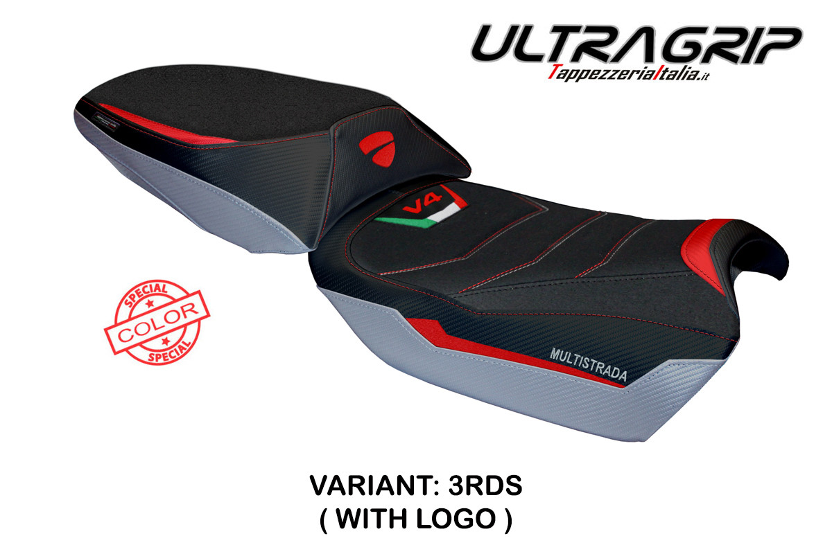 TPZ Adria Ultragrip red-Silver Saddle covering Logo Ducati Multistrada V4 Rally 2023-2025