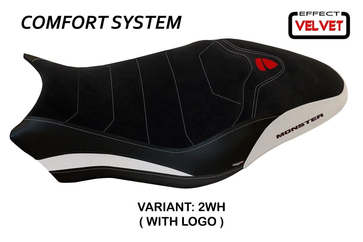 Rivestimento sella TPZ Ovada 1 Velvet Comfort Logo bianco Ducati Monster 797 2017-2020