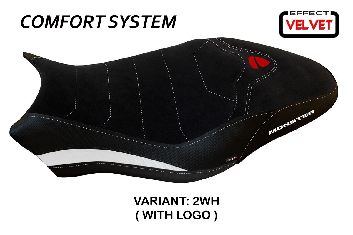 Rivestimento sella TPZ Ovada 2 Velvet Comfort Logo bianco Ducati Monster 797 2017-2020