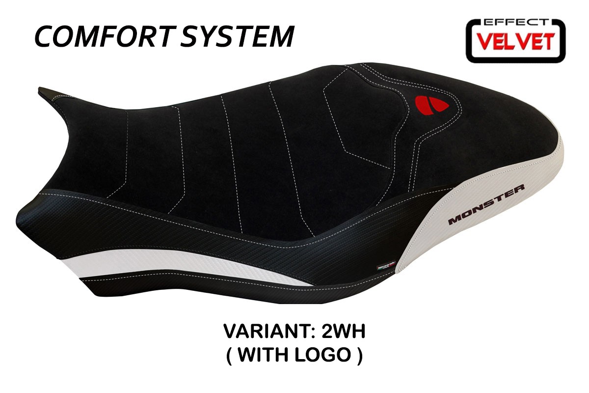 Rivestimento sella TPZ Ovada 1 Velvet Comfort Logo bianco Ducati Monster 821/1200 2017-2020