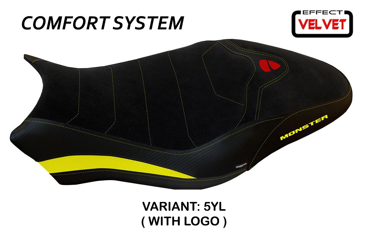 Rivestimento sella TPZ Ovada 2 Velvet Comfort Logo giallo Ducati Monster 821/1200 2017-2020