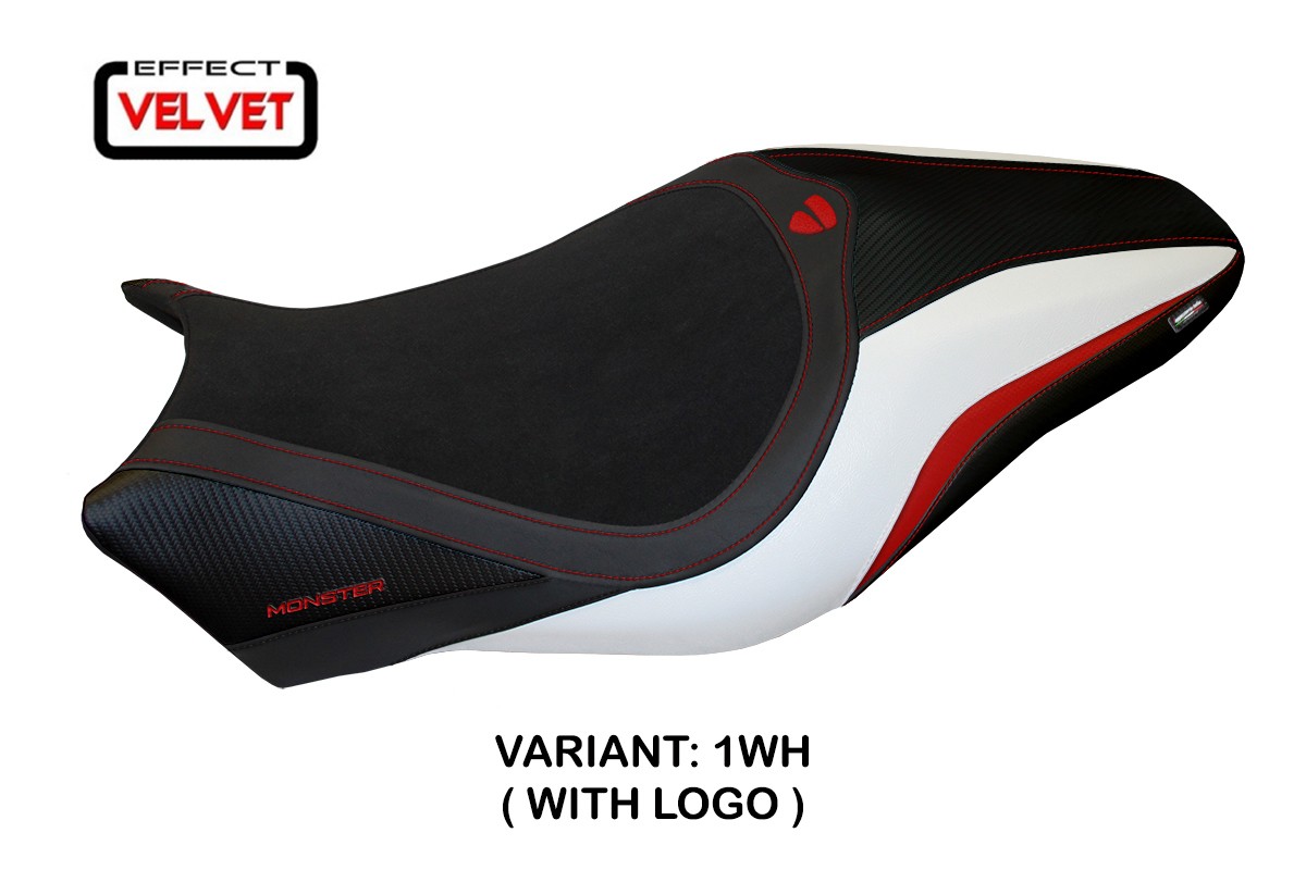 TPZ Alzira Velvet white Saddle covering Logo Ducati Monster 797 2017-2020