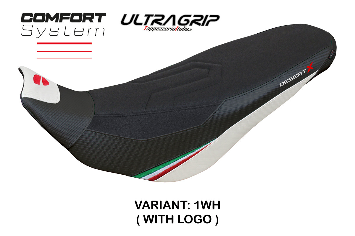 TPZ Keren Comfort Ultragrip white Saddle covering Logo Ducati DesertX 2022-2025