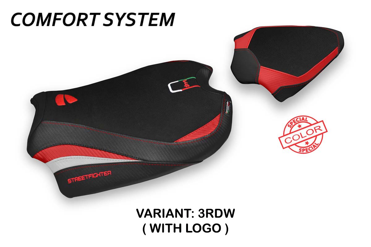 TPZ Albena Comfort red-white Saddle covering Logo Ducati Streetfighter V4 2020-2024