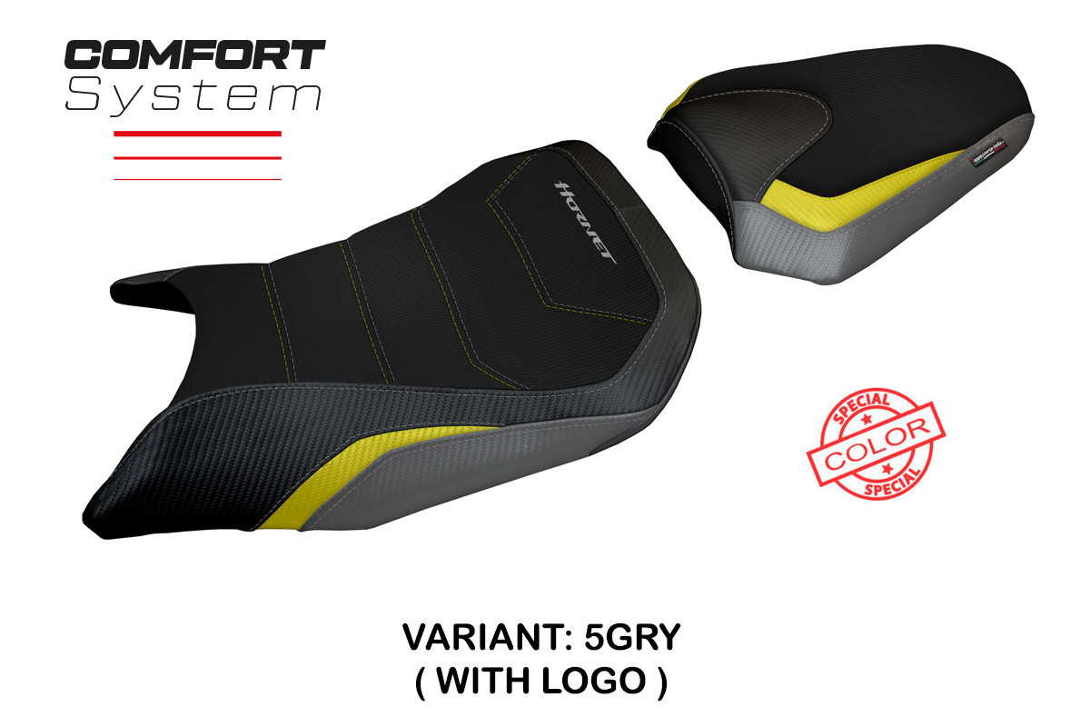 Rivestimento sella TPZ Toyama Comfort Logo Special grigio-giallo Honda CB750 Hornet 2023-2025