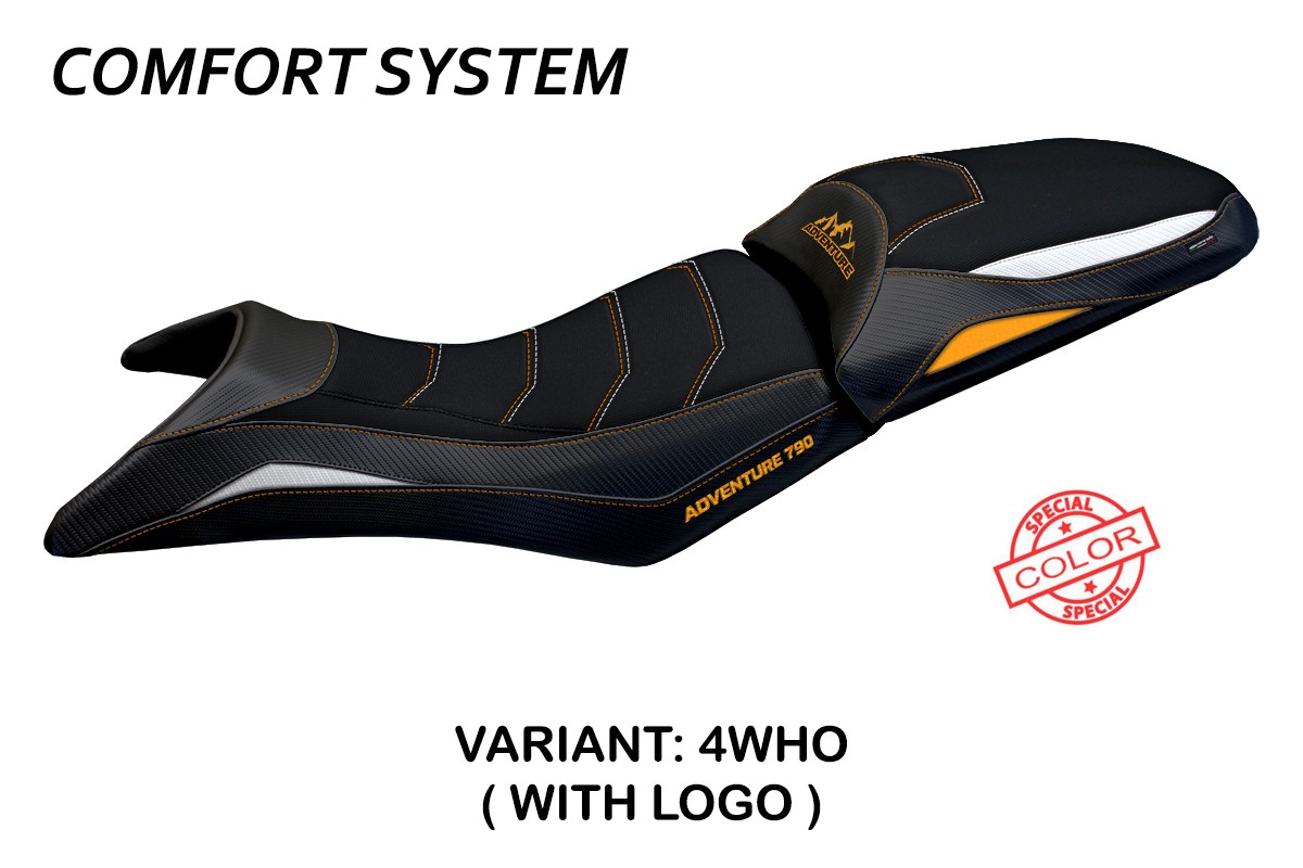 Rivestimento sella TPZ Milo Comfort Logo bianco-arancio KTM 790 Adventure 2019-2025