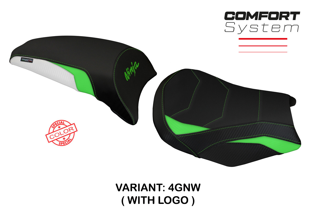 Rivestimento sella TPZ Sihu Comfort Logo verde-bianco Kawasaki Ninja 650 2017-2025
