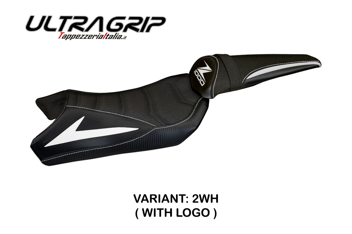 TPZ Berna Total Black Ultragrip white Saddle covering Logo Kawasaki Z1000 2010-2013