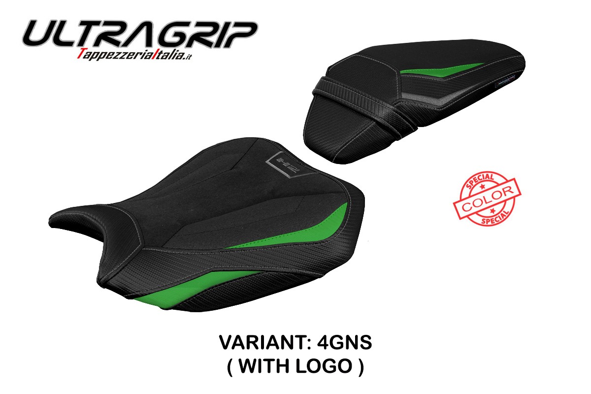 TPZ Argos Ultragrip green-Silver Saddle covering Logo Kawasaki ZH2 2020-2025