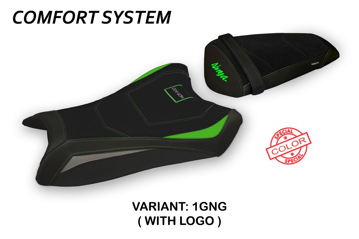 TPZ Ca Mau Comfort Special green-grey Saddle covering Logo Kawasaki ZX10R Ninja 2011-2015