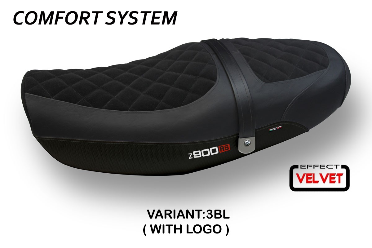 Rivestimento sella TPZ Natal Total Black Velvet Comfort Logo nero Kawasaki Z900RS 2018-2025