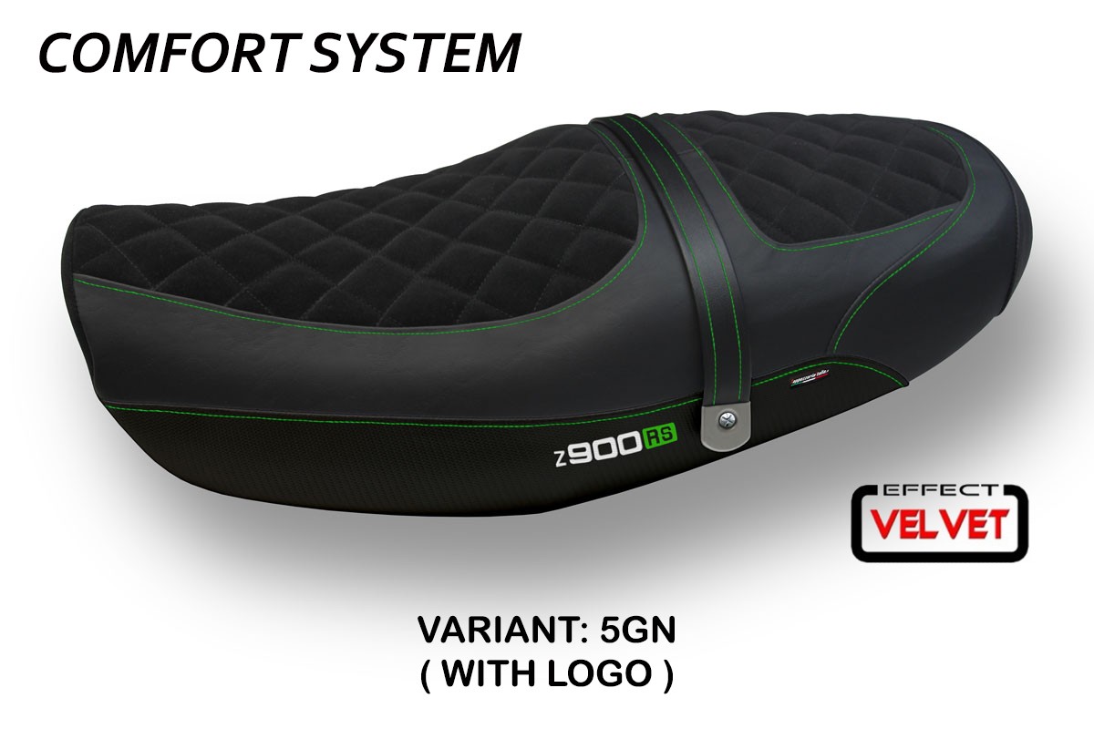 Rivestimento sella TPZ Natal Total Black Velvet Comfort Logo verde Kawasaki Z900RS 2018-2025