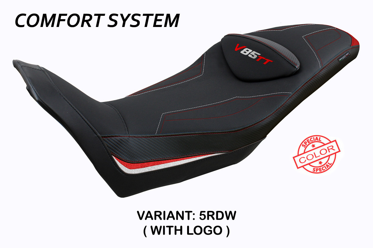 TPZ Everett Comfort red-white Saddle covering Logo Moto Guzzi V85TT 2019-2025