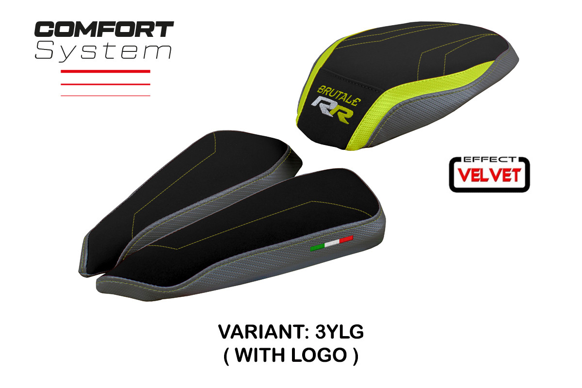 Rivestimento sella TPZ Meilan Velvet Comfort Logo giallo-grigio Mv Agusta Brutale 1000RR 2020-2025