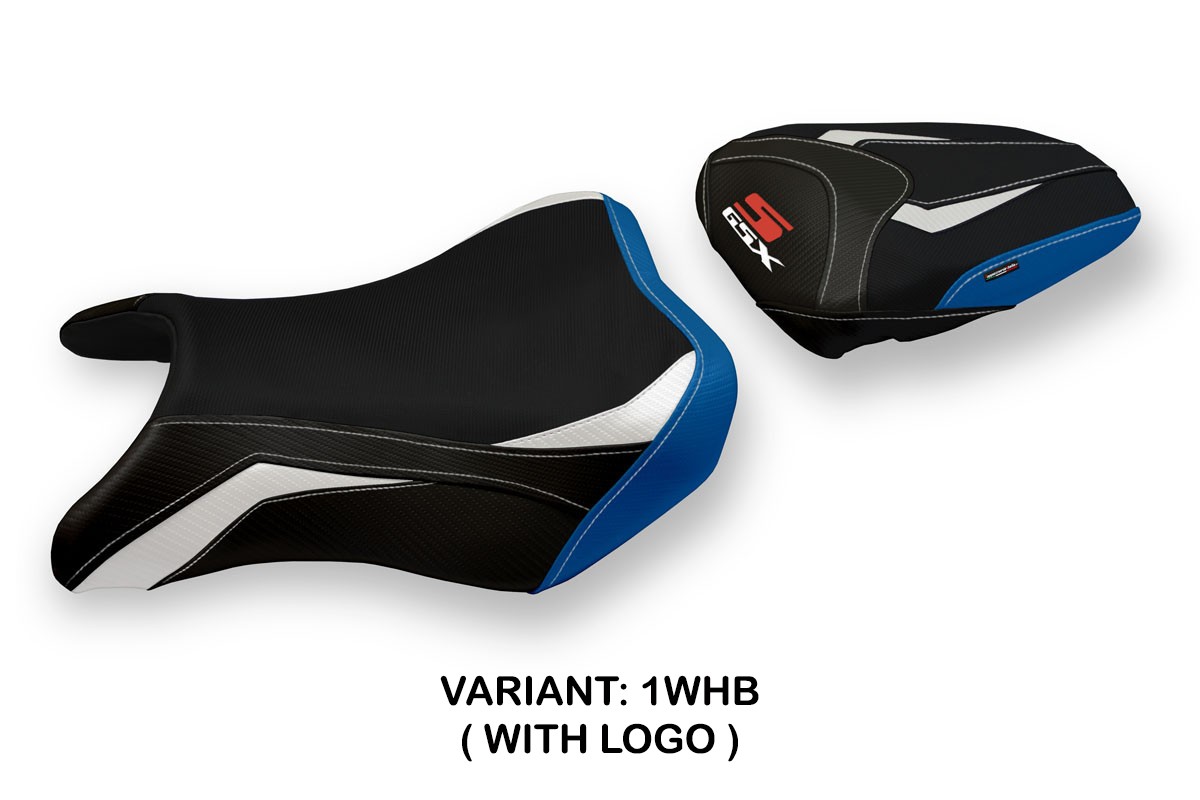 Rivestimento sella TPZ Derby Logo Special bianco-blu Suzuki GSXS750 2017-2021