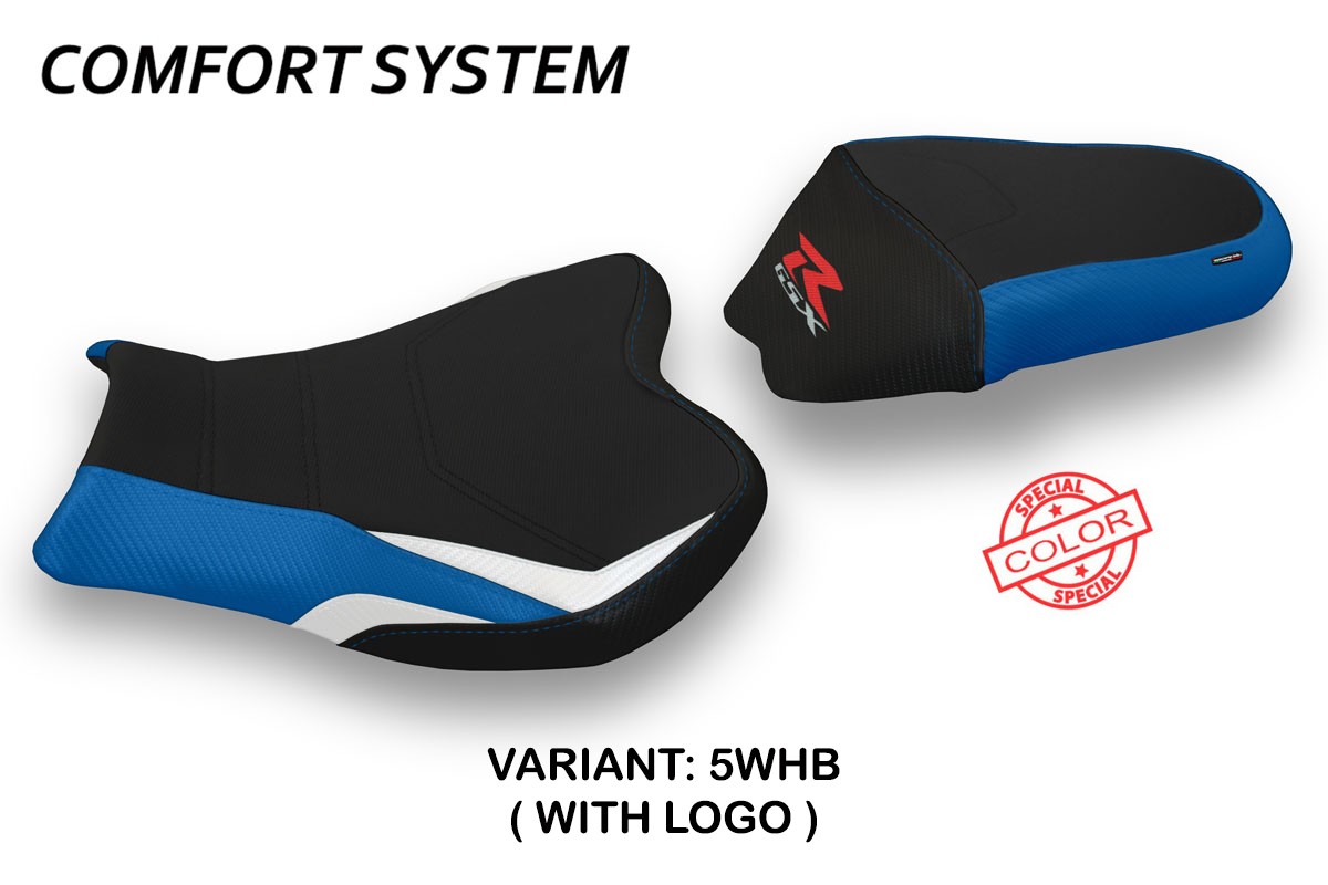 Rivestimento sella TPZ Itri 2 Comfort Logo Special bianco-blu Suzuki GSXR1000 2009-2016