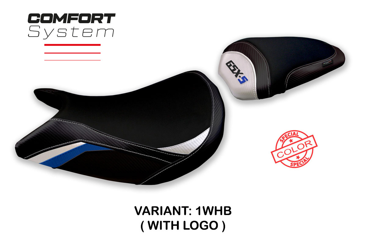 Rivestimento sella TPZ Lindi Comfort Logo Special bianco-blu Suzuki GSXS1000 2021-2025