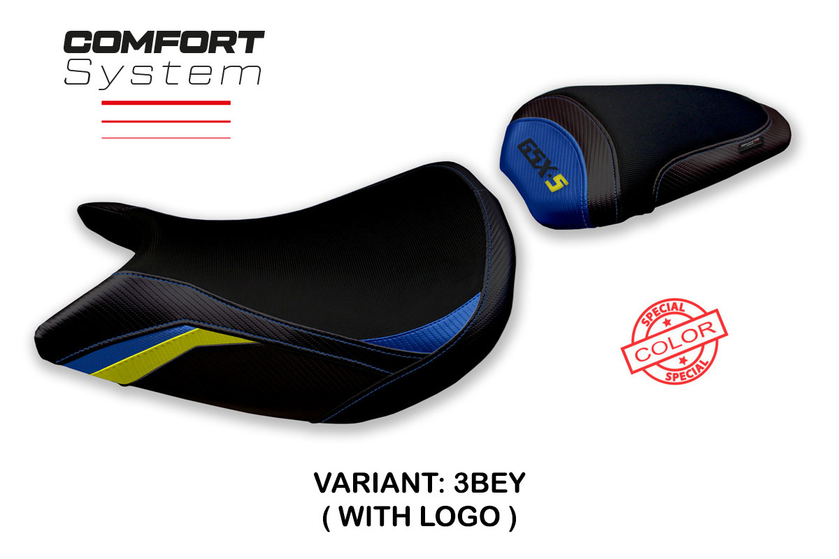 Rivestimento sella TPZ Lindi Comfort Logo Special blu-giallo Suzuki GSXS1000 2021-2025